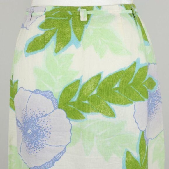 Ann Taylor LOFT Women's Size 4 Green Purple Floral 100% Linen Pencil Skirt - Picture 4 of 7